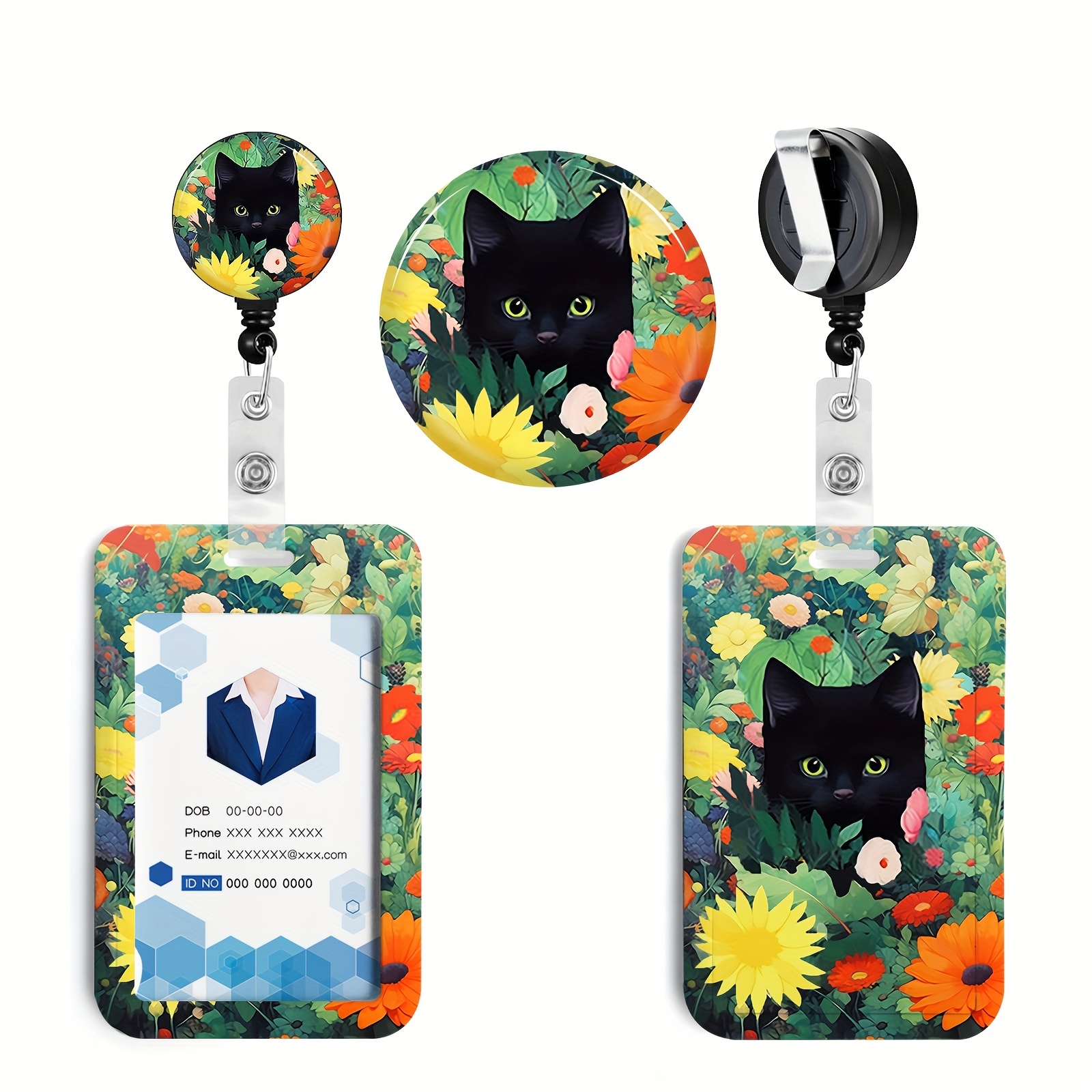  Id Badge Holder with Lanyard,Black Cat Retractable