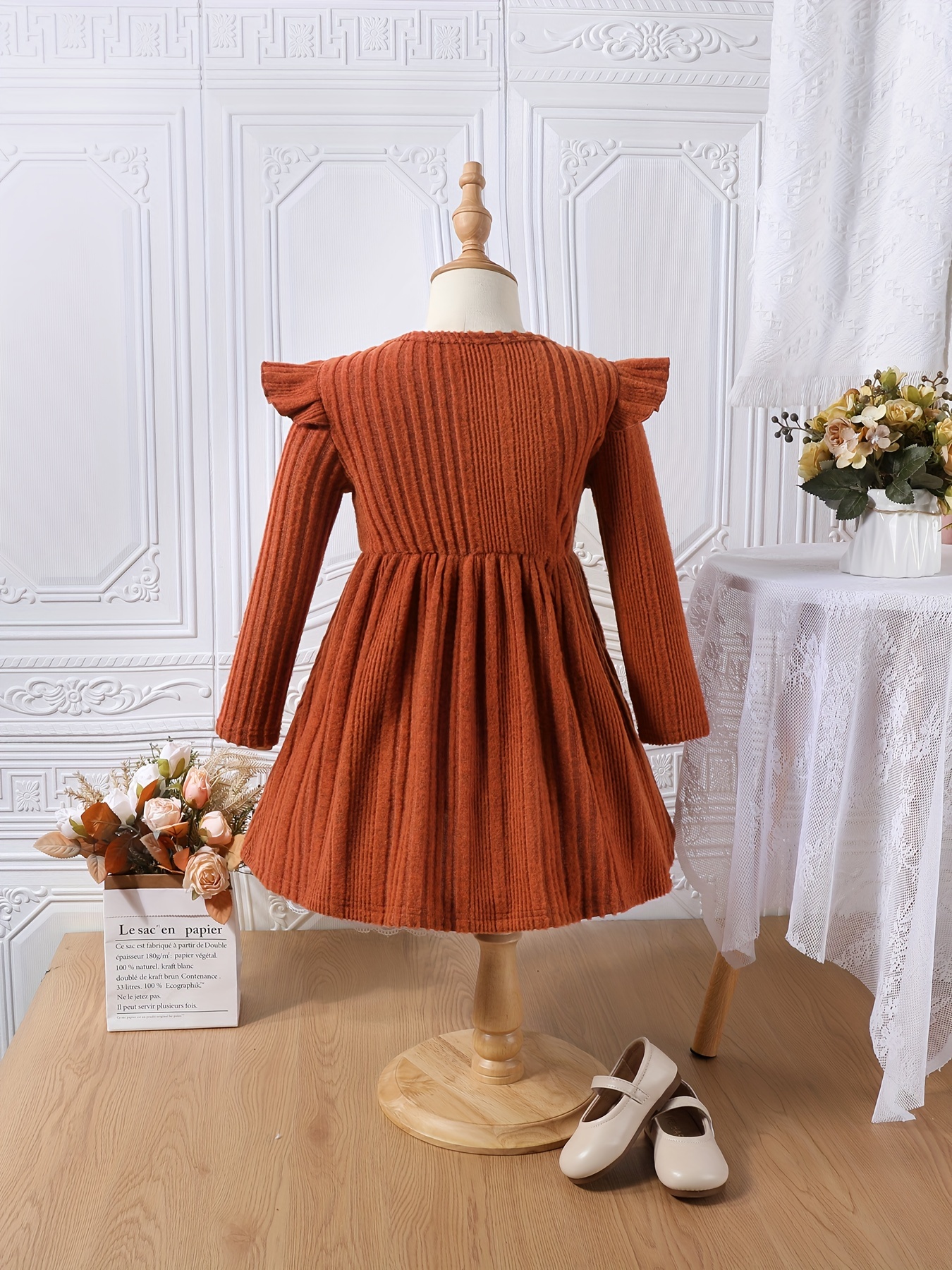 Girls' Knitted Dress Comfy Rib Knit Warm Long Sleeve Dress Vacation Outfit, Kid  Girl's Fall Winter Dresses - Temu