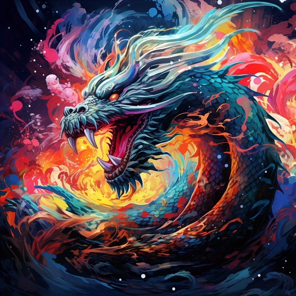 Large Size Frameless Diy 5d Diamond Painting Dragon Roaring - Temu