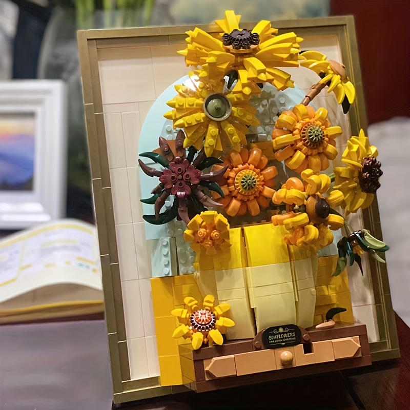 Sunflower Building Block Painting Classic World Famous Painting Art Block  Induction Light Hung Wall Put Table Decoration Gift, 24/7 Customer Service