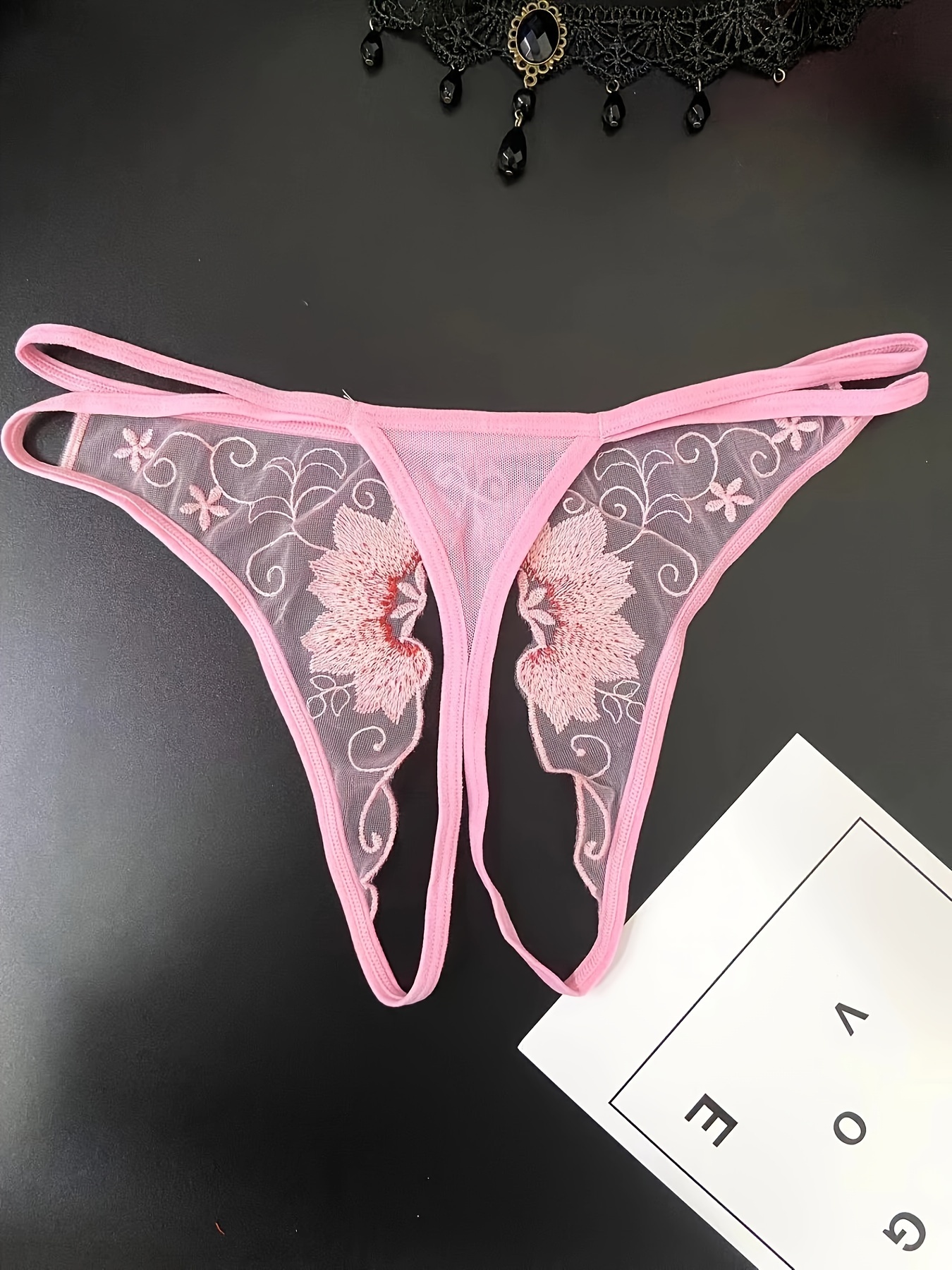 Romantic cheeky panties, embroidery, mesh inlay, invisible under clothes,  flowers