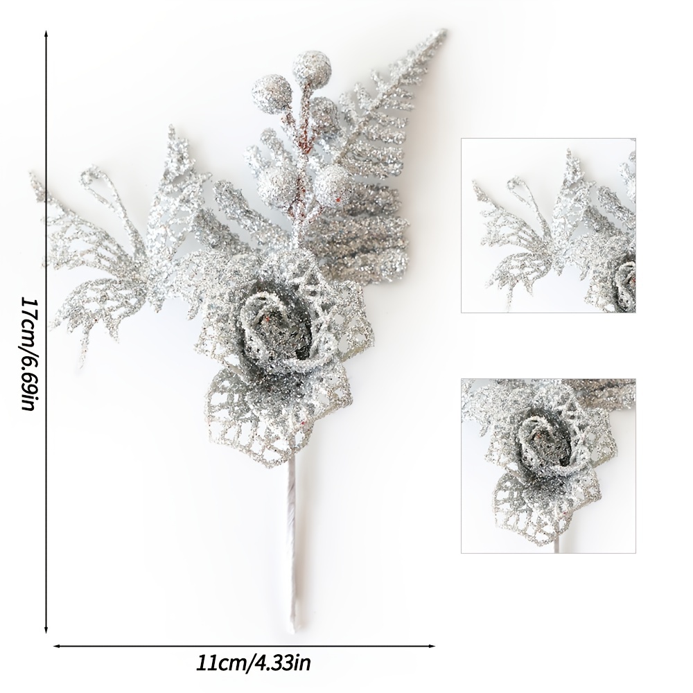 Mix Glitter Christmas Picks Sprays With Artficial Flower And - Temu