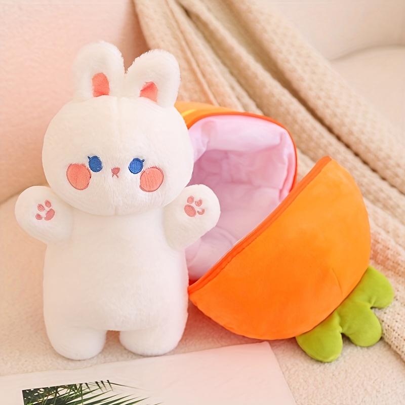 13.7 In, lapin fraise transformé lapin peluche zippée, carotte qui se  transforme en oreilles lapins peluches jouet mignon poupée étouffante  cadeau de