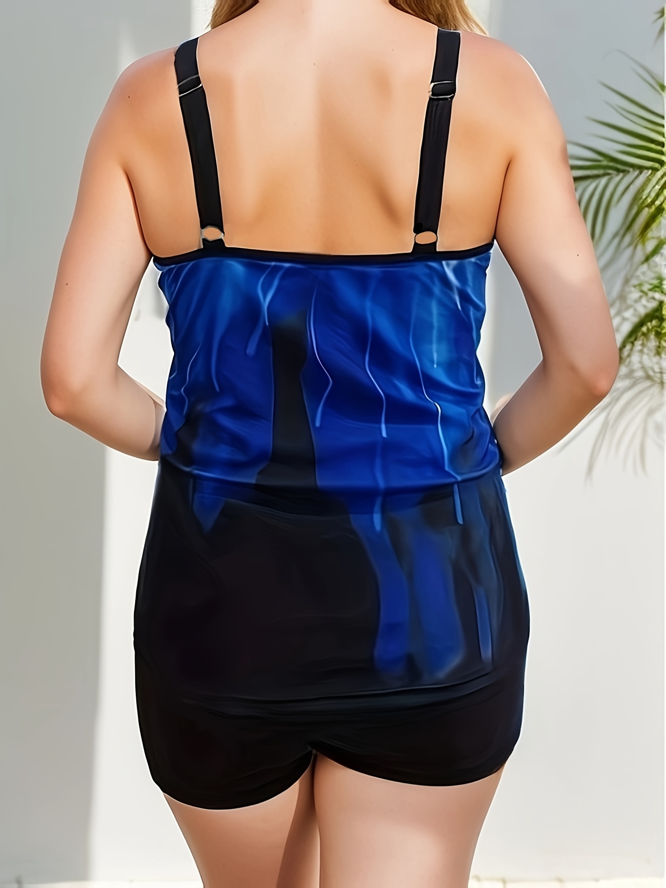 Plus Size Casual Tankini Set, Women's Plus Colorful Stripe Print Scoop Neck  Cami Top & Shorts Swimsuit Two Piece Set