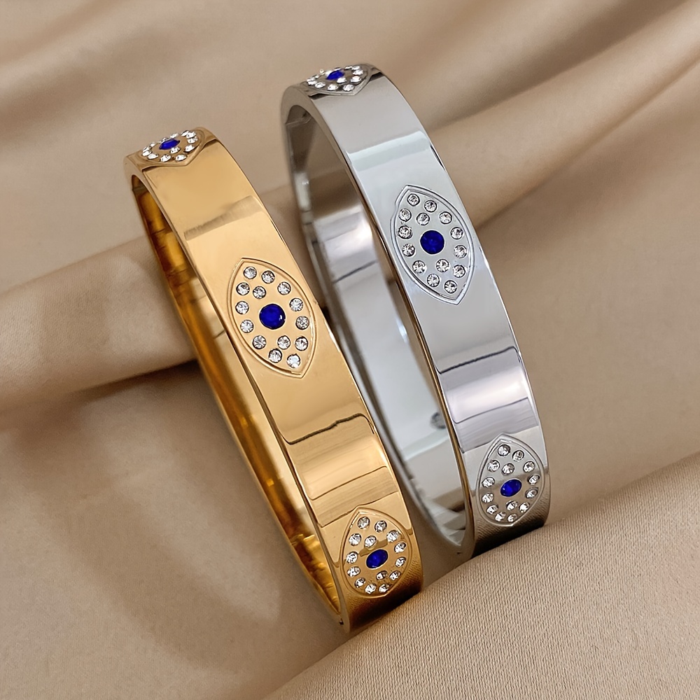 

1pc Gold-plated Evil Eye Decor Stainless Steel Bracelet With Rhinestones, Luxurious Holiday Gifts, Birthday Gifts, Christmas Exquisite Gifts