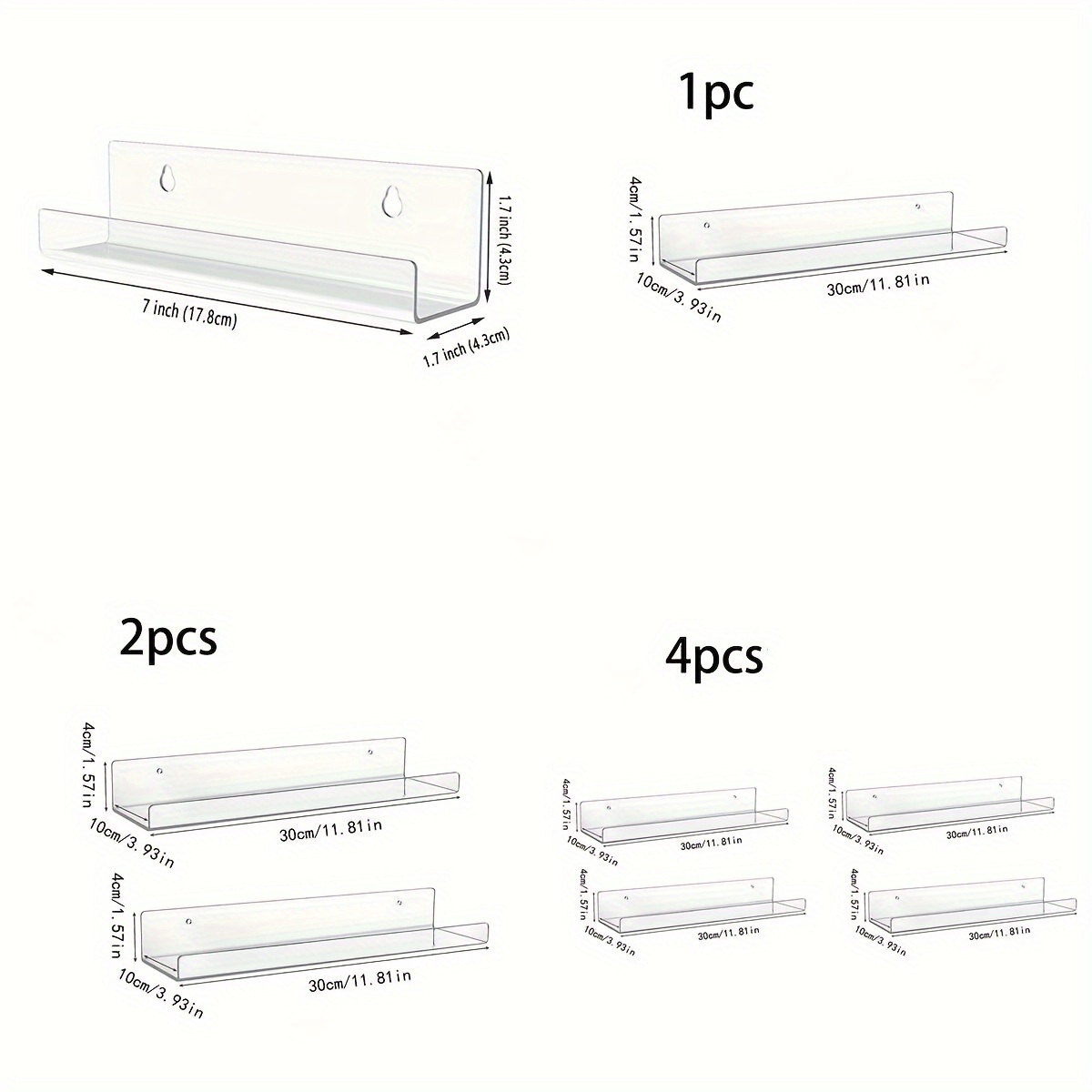 1pc 15-inch Clear Acrylic Bathroom Floating Wall Shelf, Invisible