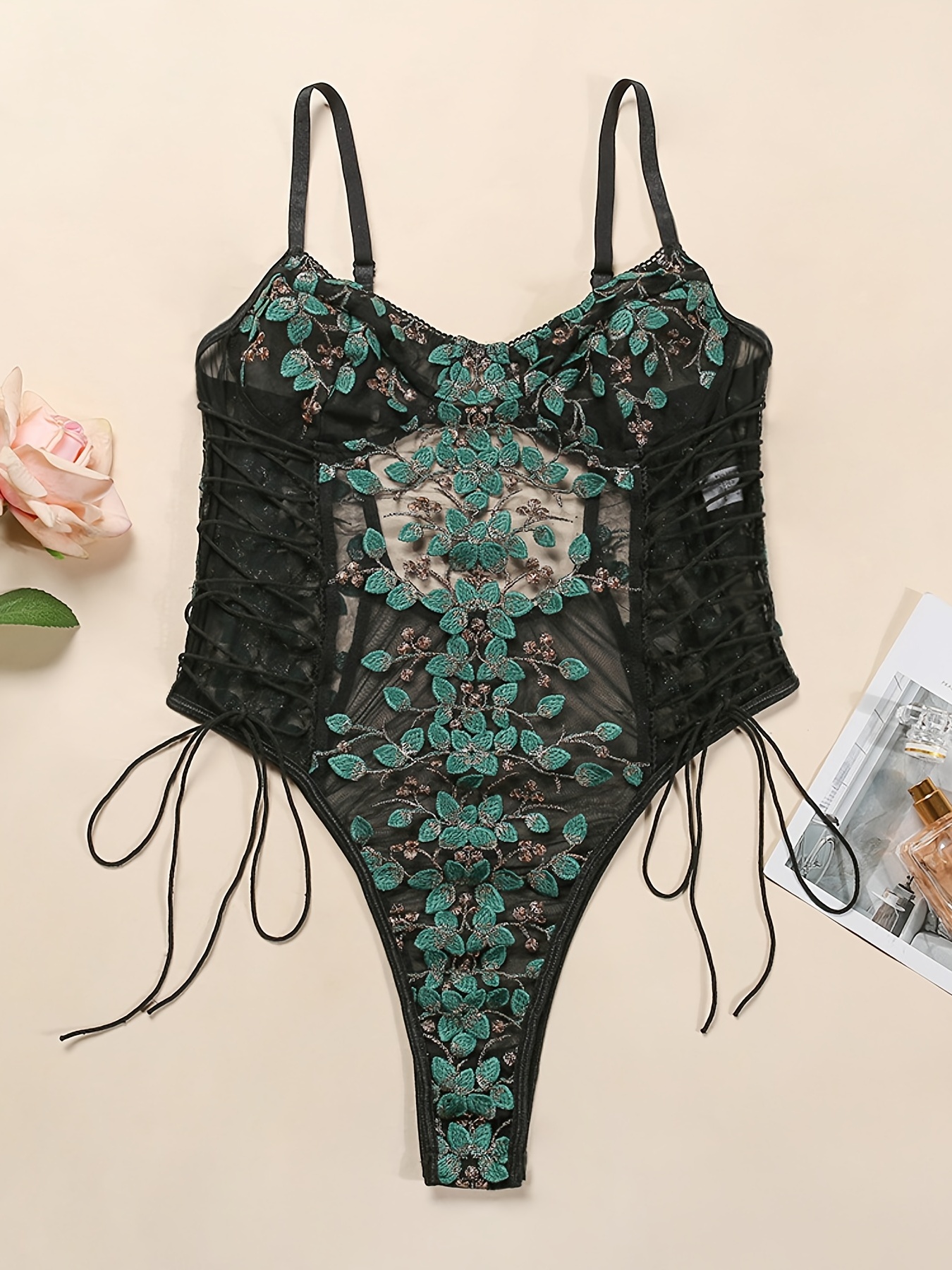 Sexy One Piece Floral Lace Babydoll See Through Floral Embroidery