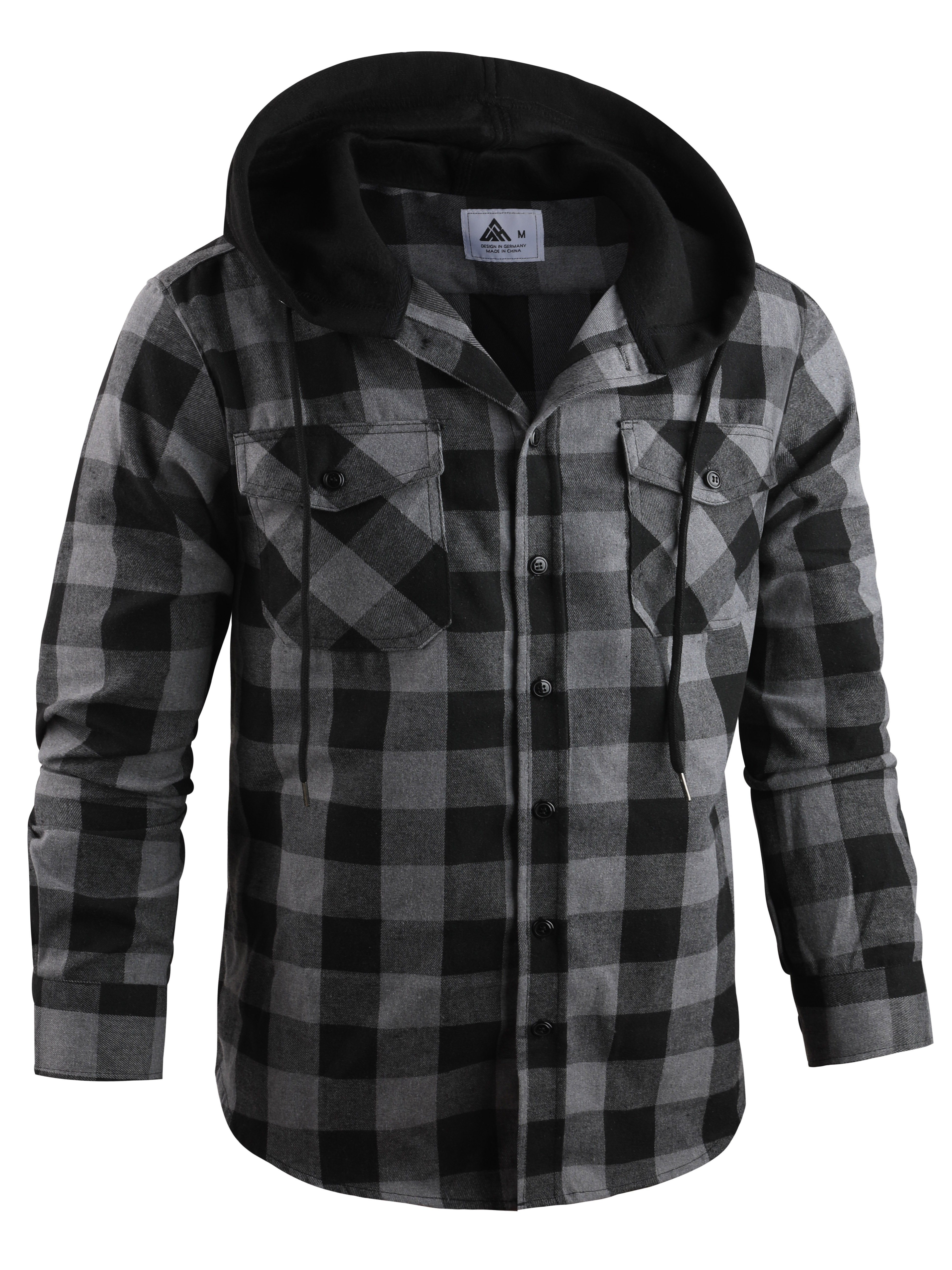 Hooded Shirt - Dark gray/black checked - Men