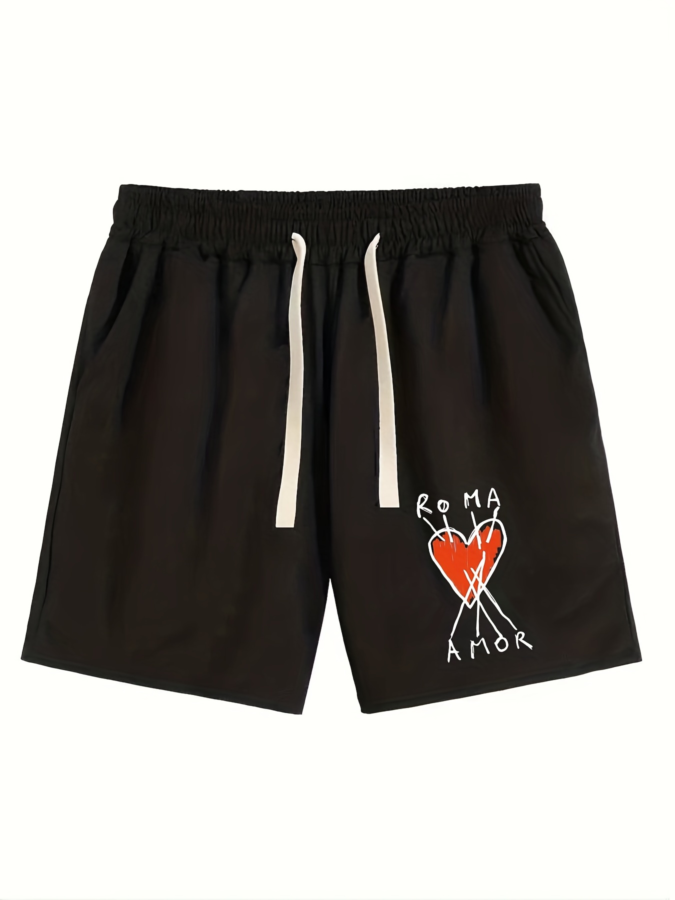 Red Heart Print Men's Drawstring Shorts Summer Clothings Temu Australia