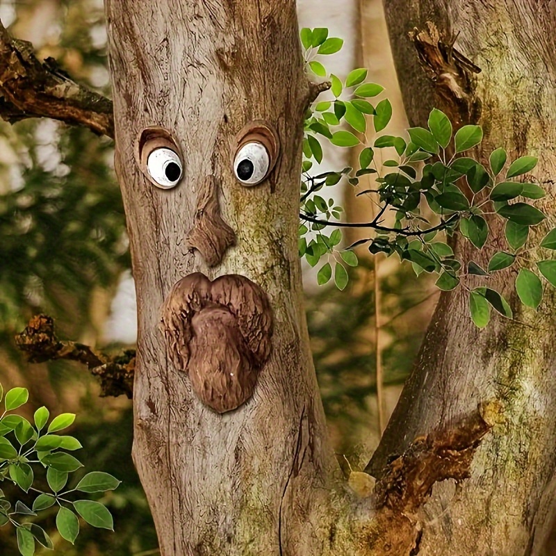 Décorations artistiques 3D en forme de visage d'arbre de vieil homme -  Sculpture amusante de visage