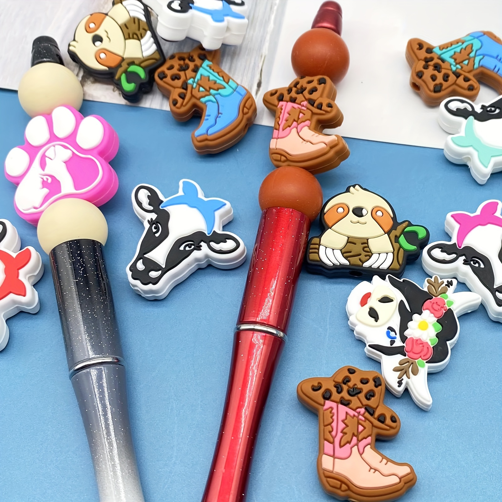 5 Pcs I Woof You Shapes Charms,Animal Dog Paw Silicone Focal Character Spacer Beads for Pens DIY Jewelry Keychain Bracelet Making