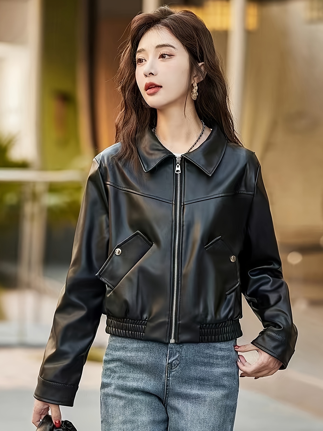 Jacket Ropa Casual De Moto Chaqueta Moto Negra Chic Mujer Estilo