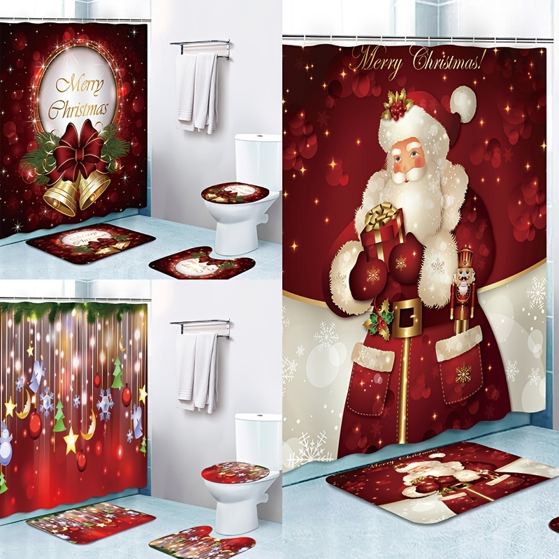 Santan Claus Waterproof Shower Bathroom Sets with Non-Slip Rugs 4