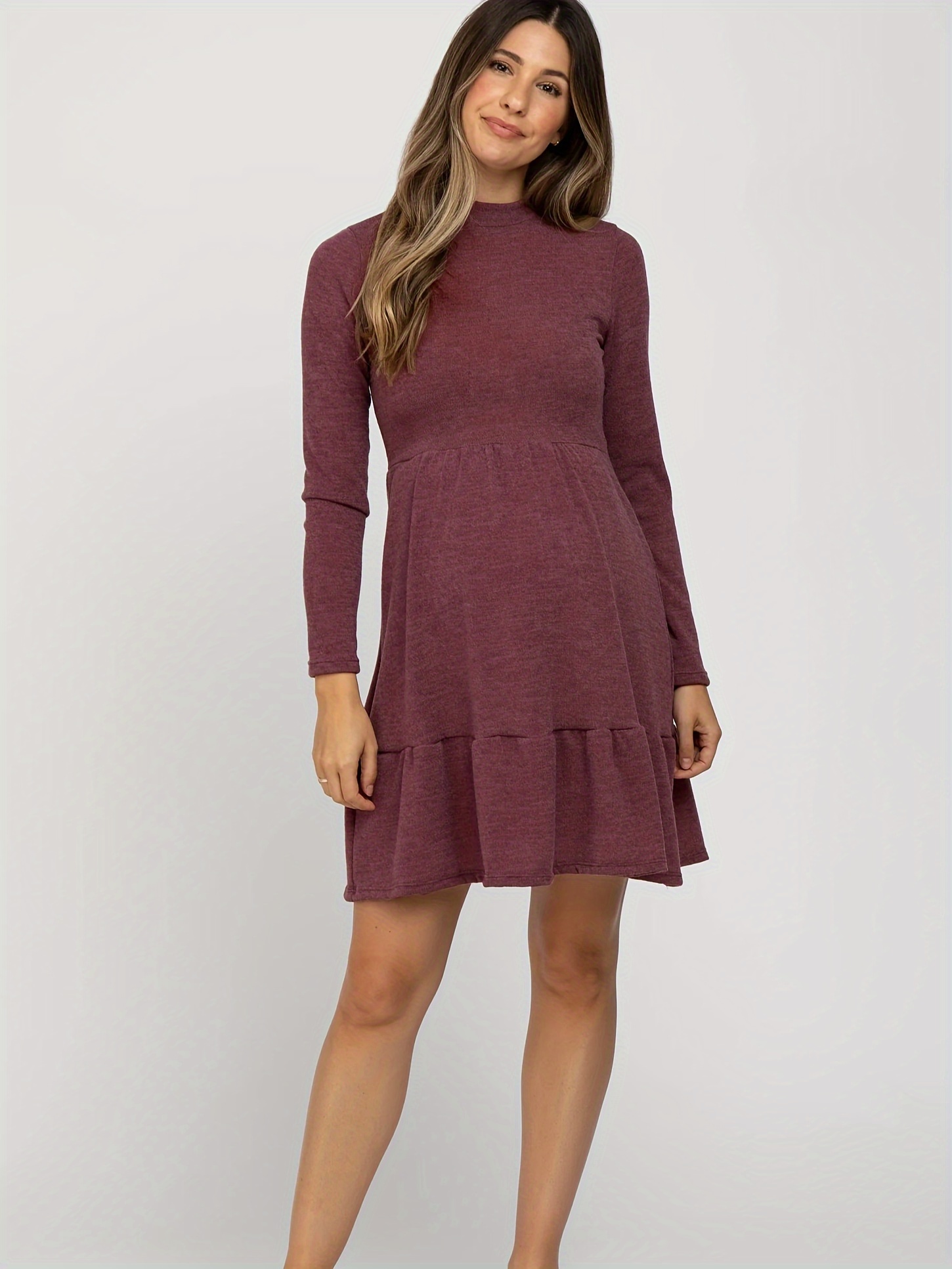 Vestido Maternidad Mujer Elegante Liso Cinturón Otoño - Temu Chile