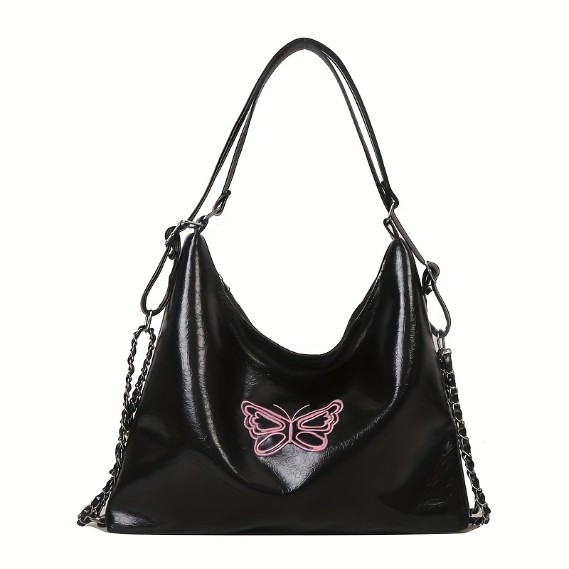 Stylish Butterfly Decor Tote Bag Solid Color Zipper Handbag - Temu ...