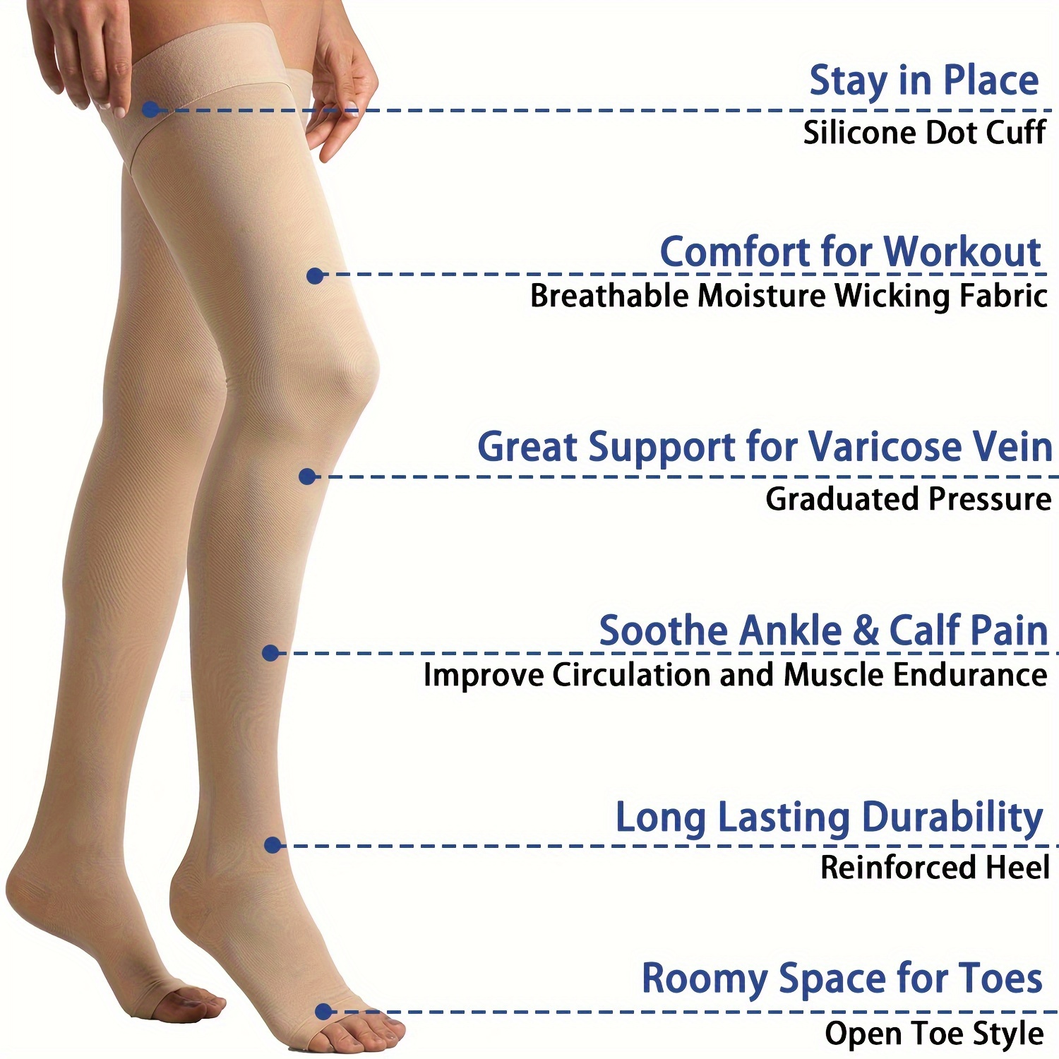 MD Thigh High Graduated Compression Stockings Open-Toe 20-30mmHg