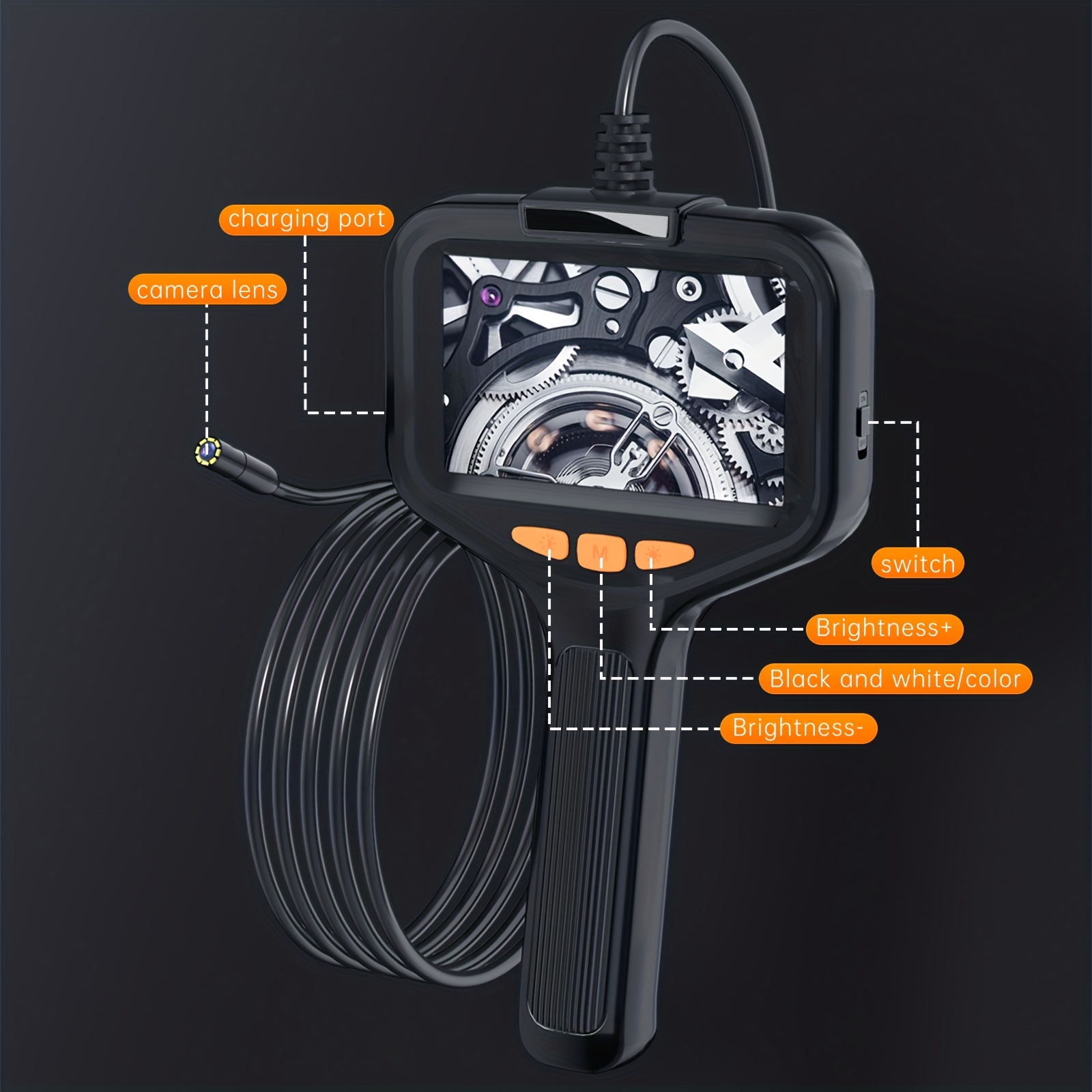 Dual Camera Endoscope 4.5” IPS Screen HD1080P 8MM 5.5MM Lens Car Inspection  Borescope Rigid Cable