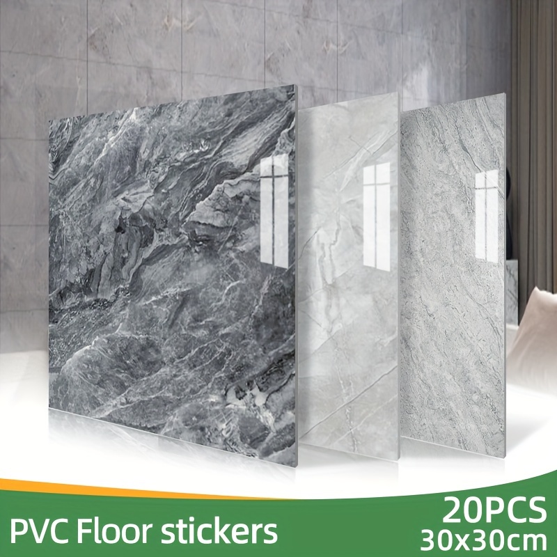 

20pcs Self-adhesive Pvc Marble Tile Stickers - Waterproof, Removable Wall & Floor Decals For Decor, 12x12 Inches, Floor Stickers Waterproof