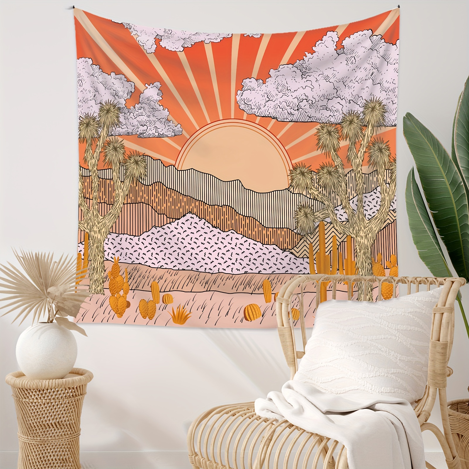 Vintage Sun Tapestry Retro Grunge 70s Minimal Geometric 