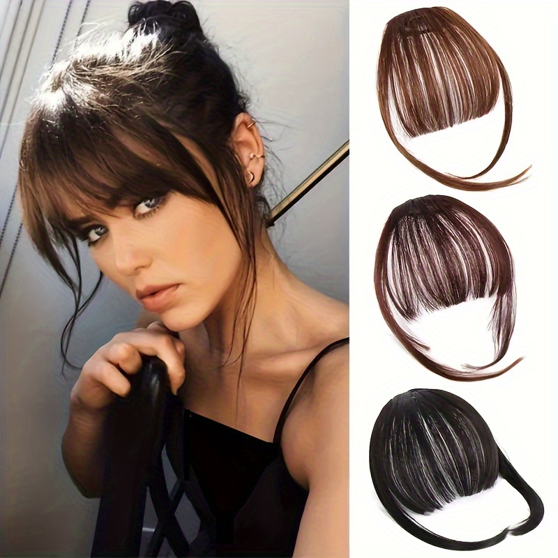 

6 Inch Clip In Bangs Short Straight Synthetic Hair Bangs Synthetic Hair Extensions Fringe With Temples Bangs Hairpieces For Women Girls Hair Accessories