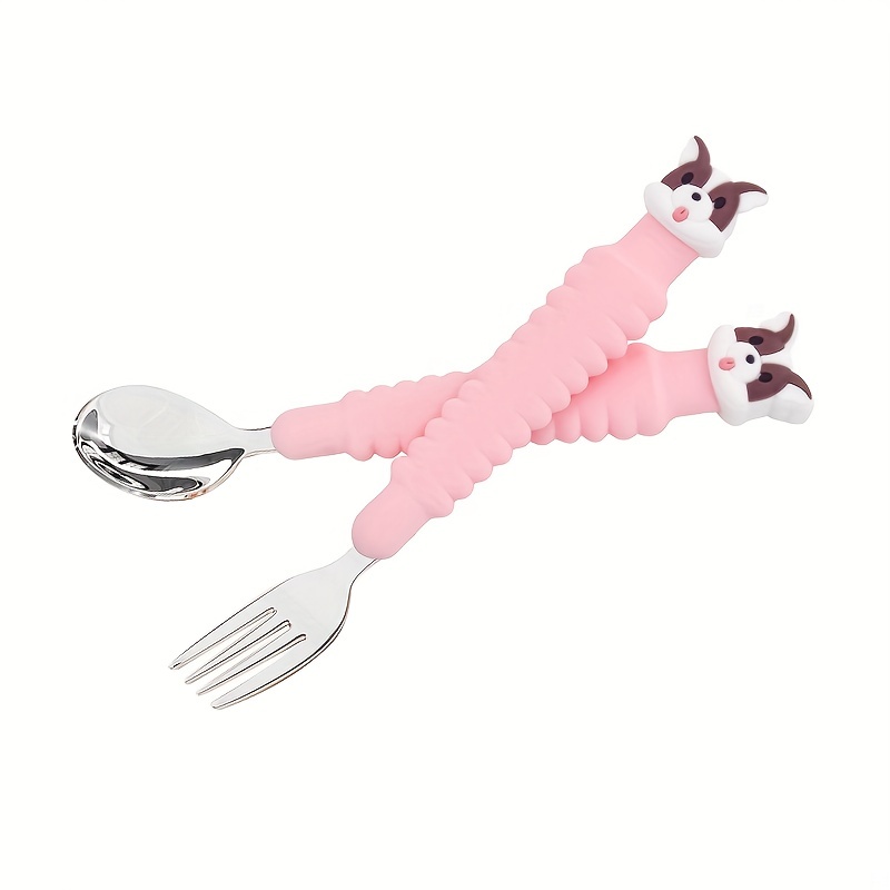 Cute Toddler Silverware Utensils Set - Cartoon Handle, Silicone