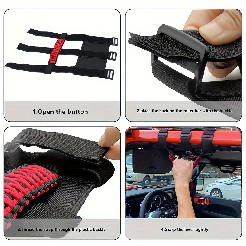 1pc Car Roll Bar Grab Handle Set Fit Tj Yj Jk Jl Jt 1955 2023 3 Straps  Woven Handle Interior Accessories Black Red, Shop Temu Start Saving