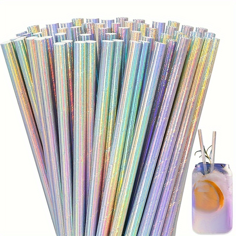 Lot de 100 pailles jetables en plastique multicolores larges pour boire du  lait, du thé, du jus - 19 cm