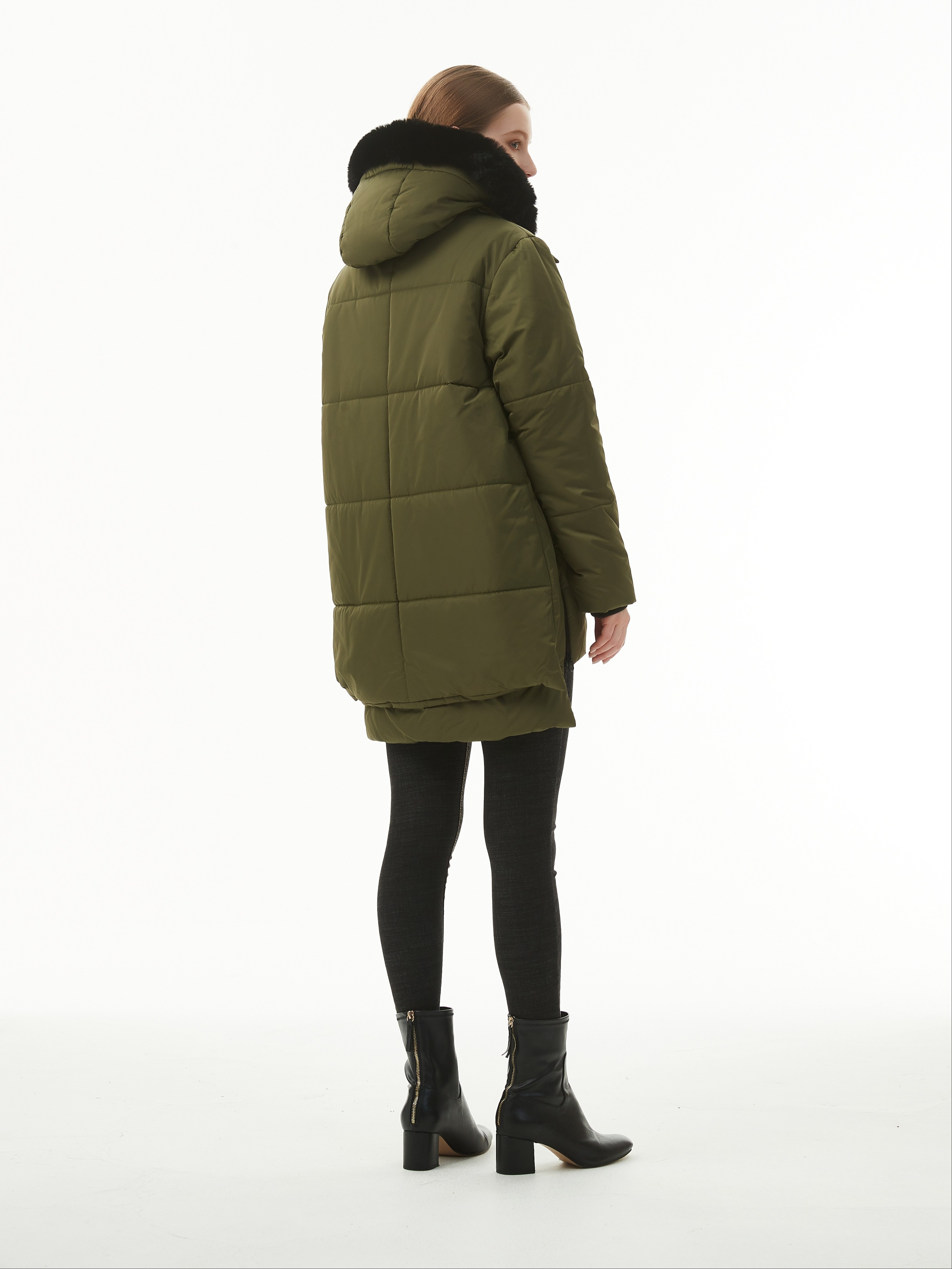 Only parka with faux fur lined hood in green
