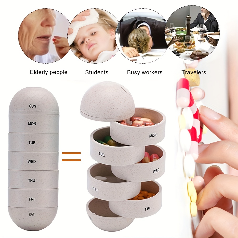 Cute Pill Organizer 7 Day, Weekly Pill Cases Box Waterproof  MoistureProof,Travel Weekly Pill Box Case Portable Design to Hold Vitamins