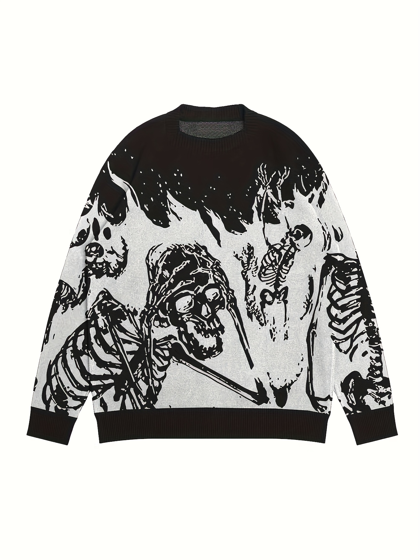 Y2k Long Sleeve Sweater Loose Casual Sweater Skull Pattern - Temu 