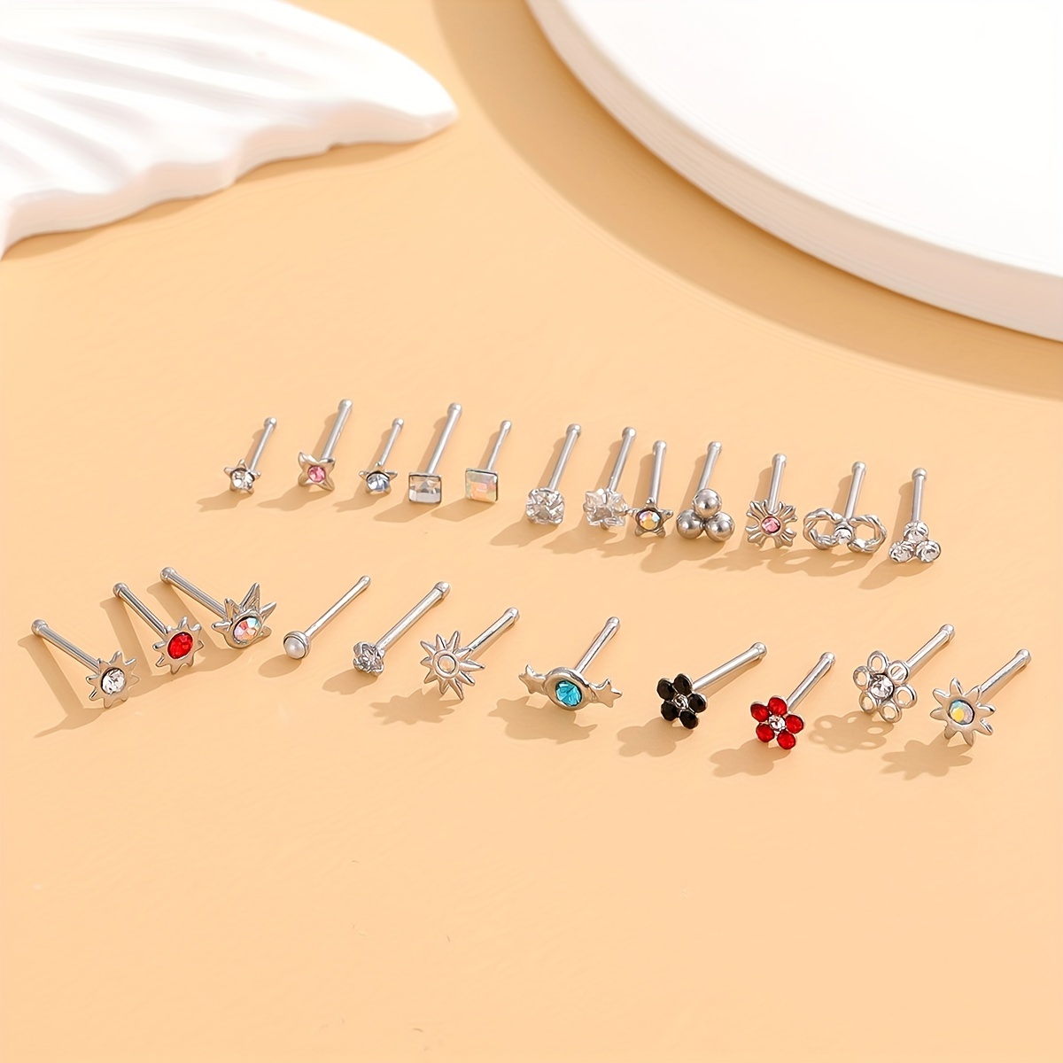 23 Pcs Nose Stud Ring Set with Zircon Inlays