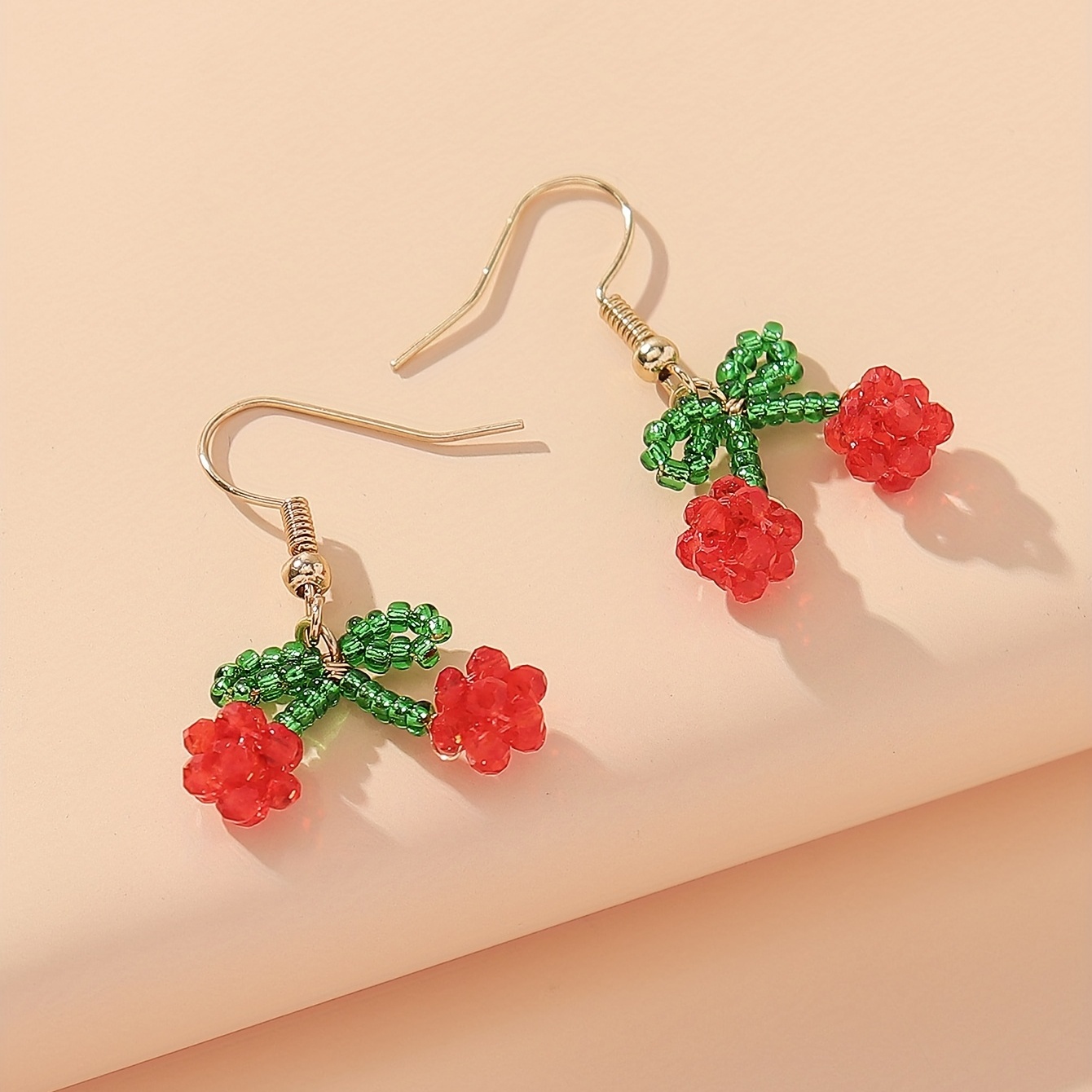 White Flower Green Leaf Red Strawberry Design Enamel Dangle Earrings  Elegant Cute Style Alloy 18k Gold Plated Jewelry Female Gift - Temu