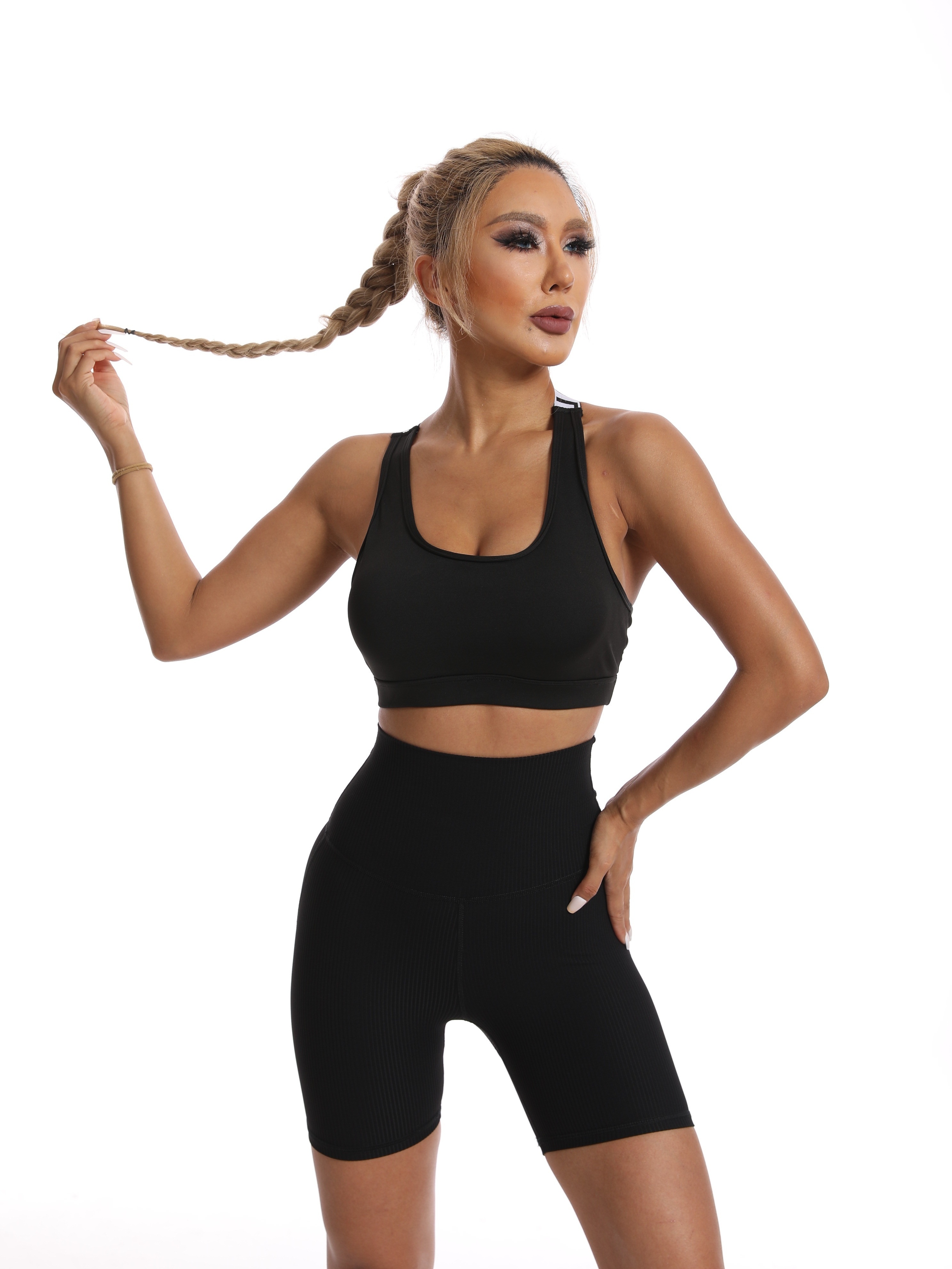 Solid Color Ribbed U neck Quick Drying Sports Bra Shock - Temu Canada