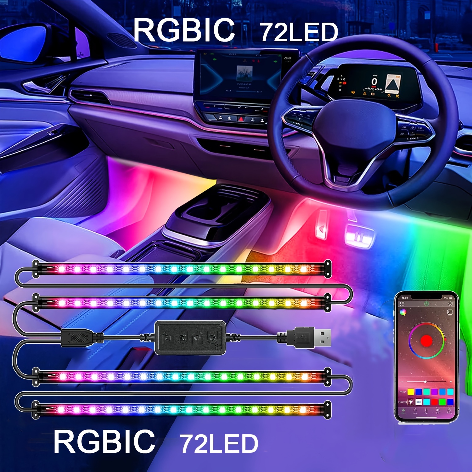 Govee Auto Led Streifen Licht Innenraum Auto Lichter 2-Linien-Design  wasserdicht 4pcs App Control Beleuchtung Kit unter Armaturenbrett RGB Auto  Beleuchtung mit Auto-Ladegerät