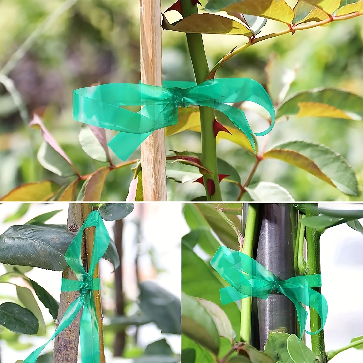 3 rollos de cinta de amarre elástica de 150 pies de 0.5 pulgadas, cinta  gruesa para plantas, estaca de vinilo verde jardín para uso en interiores y