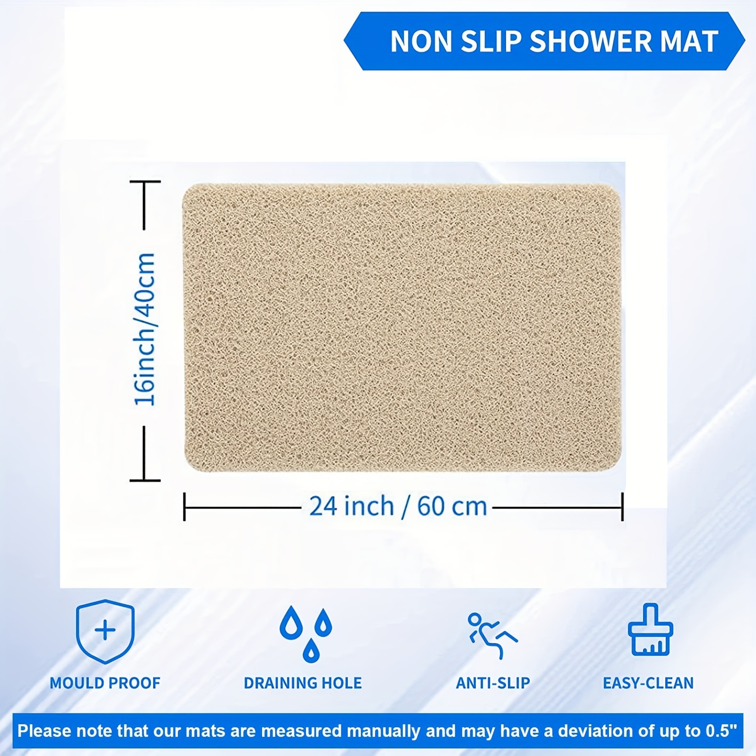 Bath Shower Tub Mat 24 x 16 Inch Non Slip Soft Textured Loofah Mats With  Drain