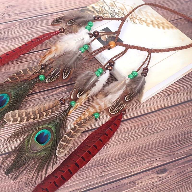 Boho Feather Hair Rope Western Headband Hippie Style Accessory
