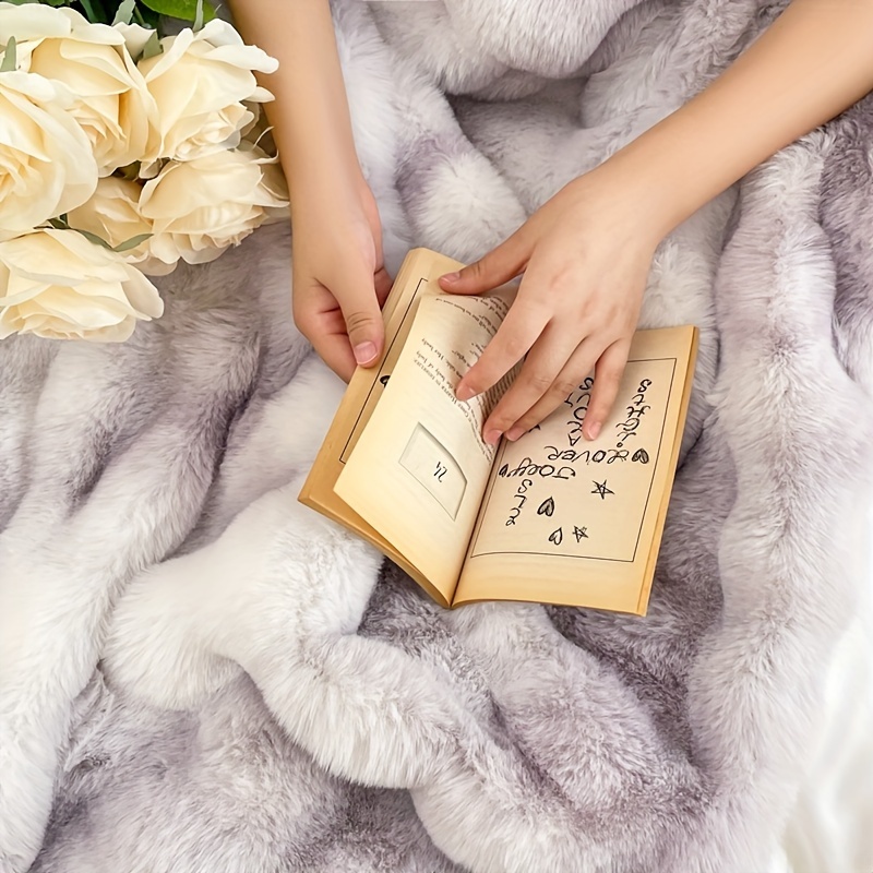 1pc   rabbit fur throw weighted blanket warm blanket high gsm   elegant fluffy decoration blanket for sofa couch and bed heavy fuzzy luxury blanket easter gift details 6