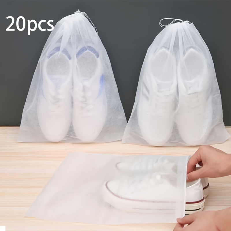 White Portable Shoes Bag,non-woven Fabric Drawstring Shoes Storage