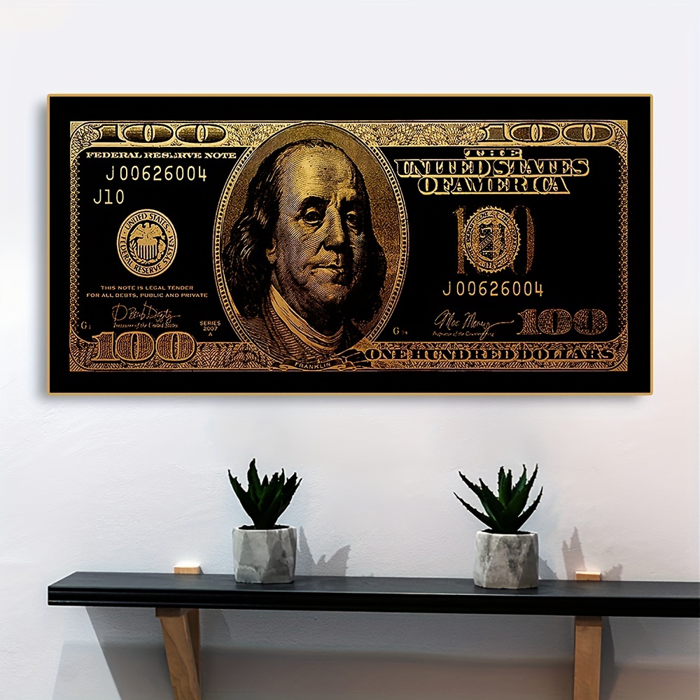 Golden $100 Banknote Canvas Poster For Luxury Office And Living Room  Decoration Temu Australia