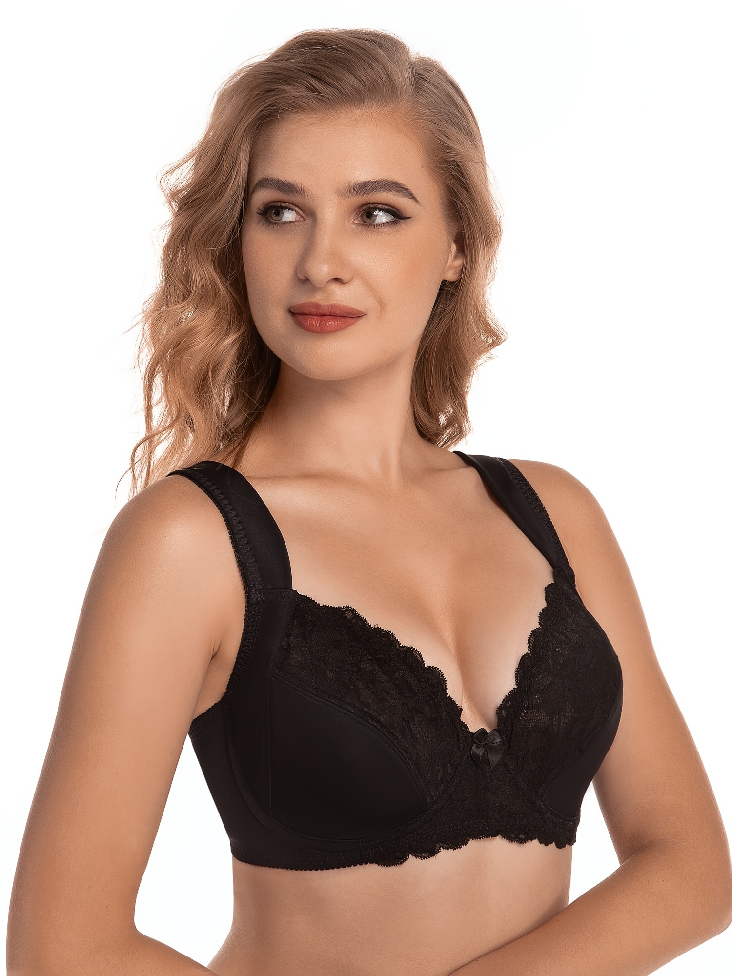 Sexy Breathable Lace Panel Print Wide Straps Push Bra - Temu