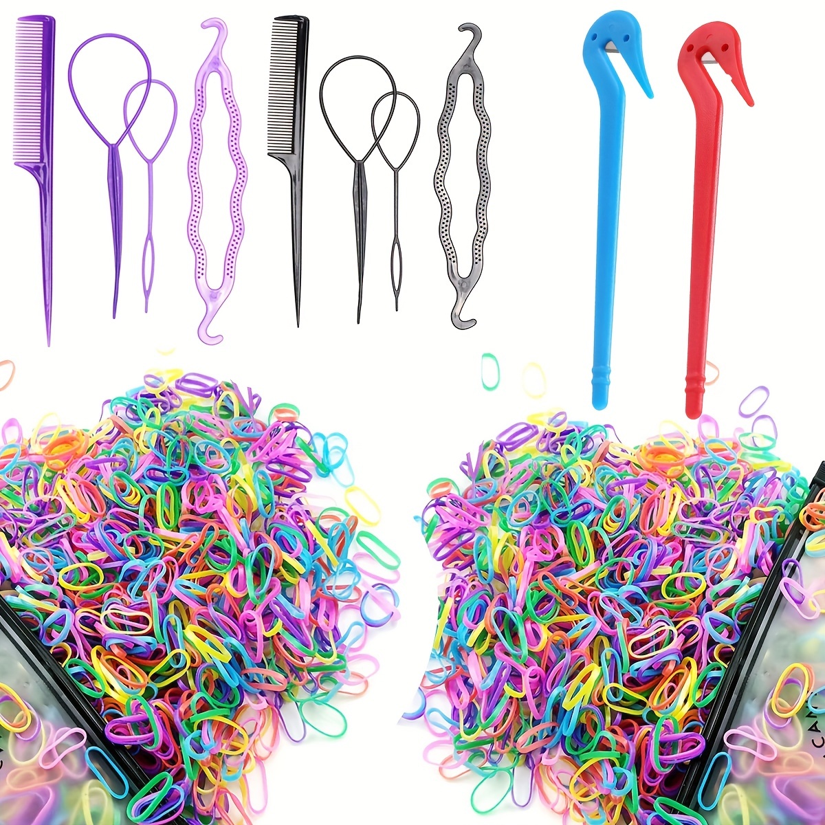 1512Pcs Hair Braiding Tool Set Rubber Bands With Hair Loop Styling Tool,  Colorful Small Hair Elastics With Hair Tie Cutter(Color Randomly), Topsy  Pony