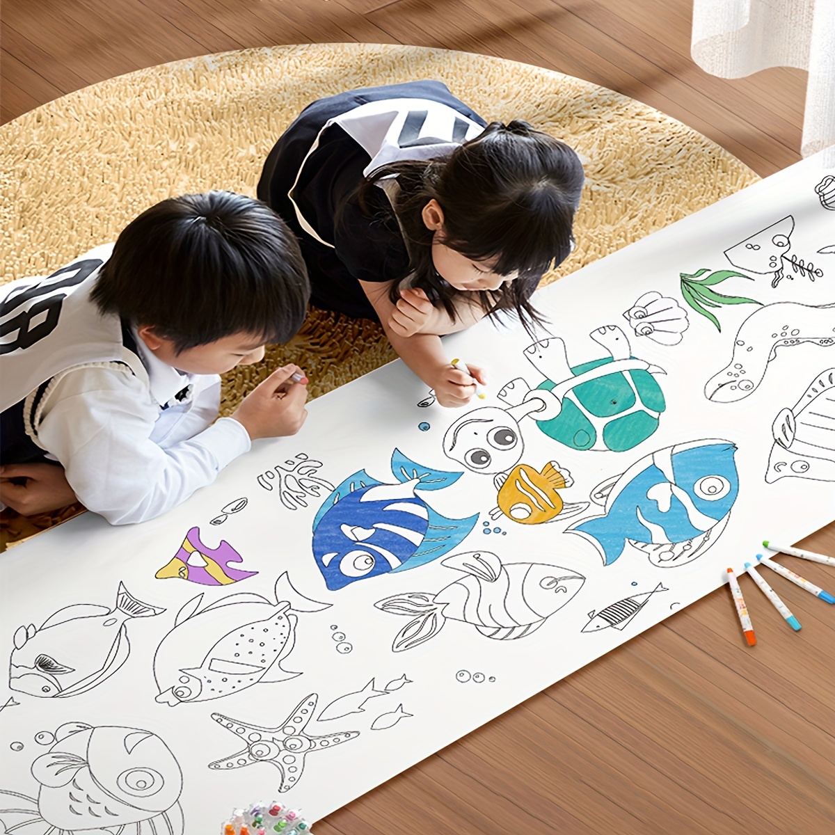 Rouleau de dessin pour enfants - Rouleau de papier à colorier pour enfants,  rouleau de papier à dessin Peinture de bricolage Dessin Couleur Remplissage  de papier