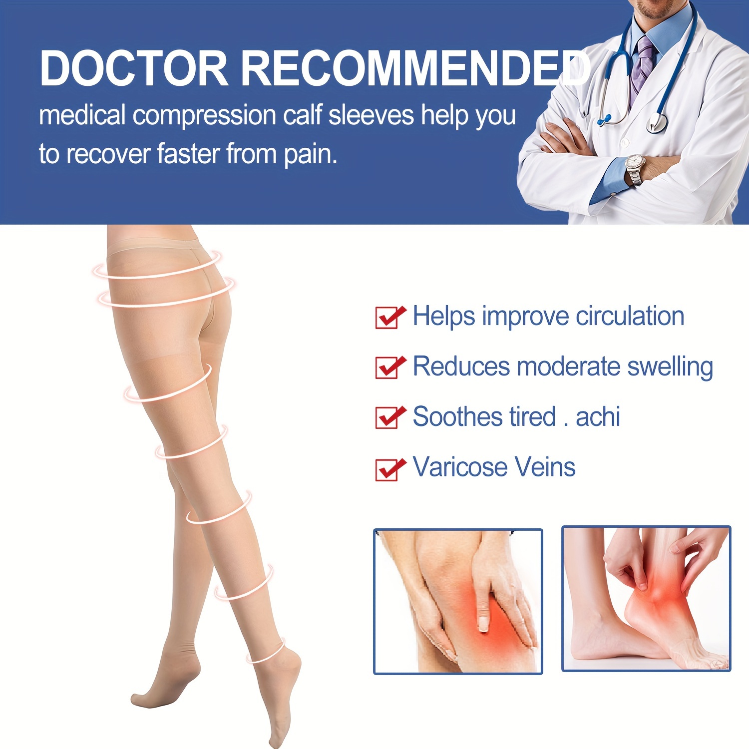 Order A Size Up 20-30 mmHg Compression Tights for Women Support Pantyhose  Varicose Veins