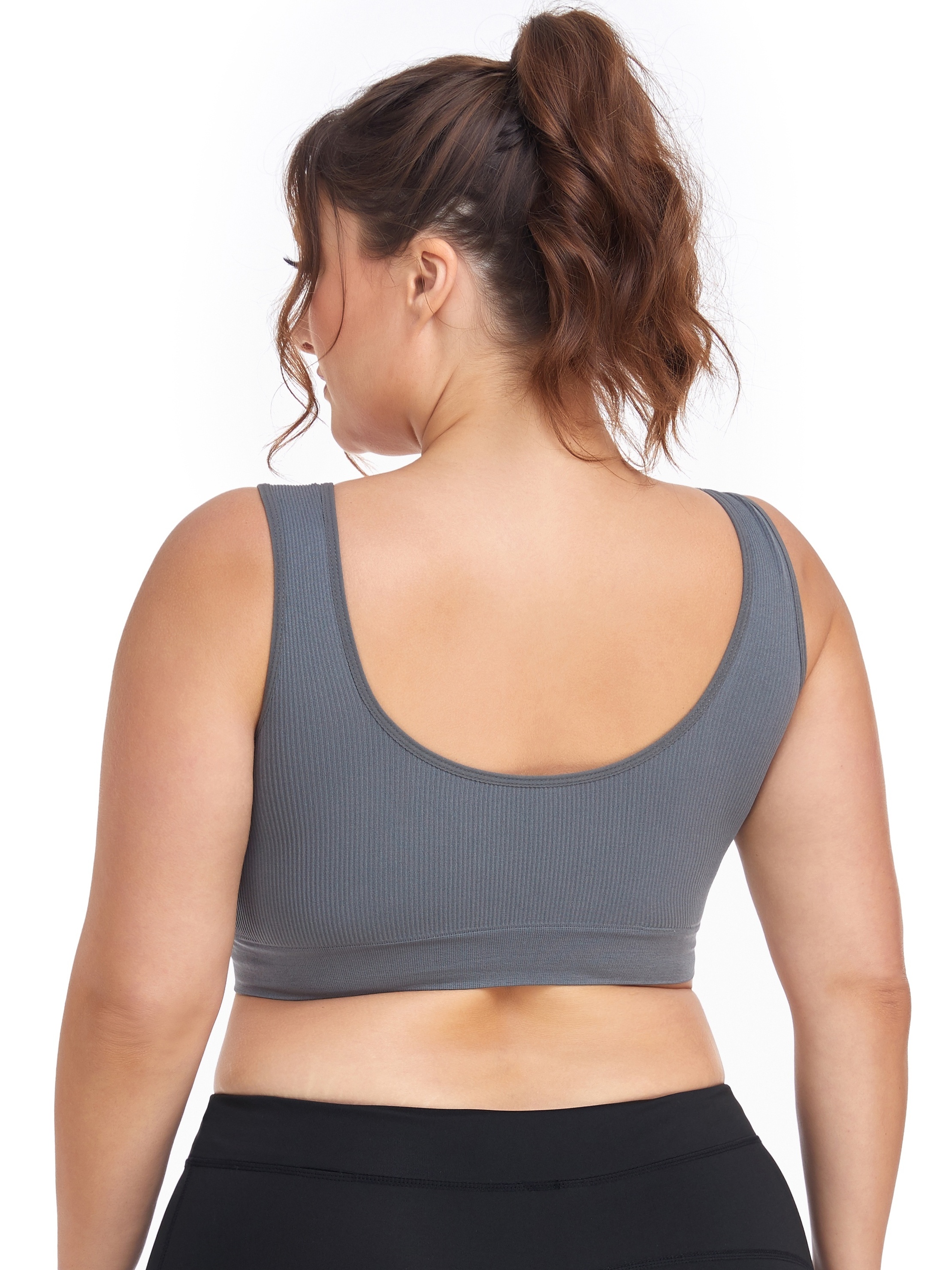 Plus Size Women's Zipper Back Ribbed Sports Bra For Show-Off Your Back  Beauty