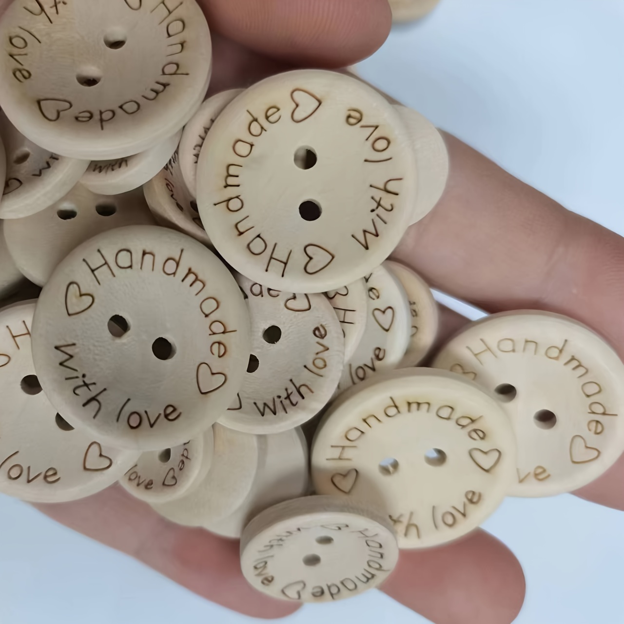 100pcs 2-holes Handmade With Love Round Wooden Buttons Button Handmade  Clothes 