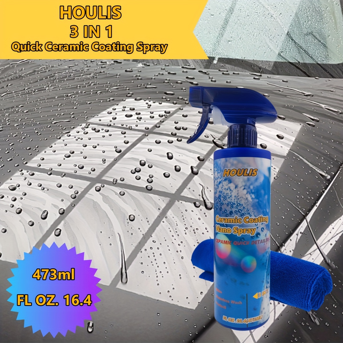 Hengjierun 3 in 1 High Protection Quick Car Ceramic Coating Spray - Car Wax  Polish Spray, Waterless Car Wash & Car Wax Hydrophobic Top Coat Polish &  Polymer Paint Sealant Detail Protection