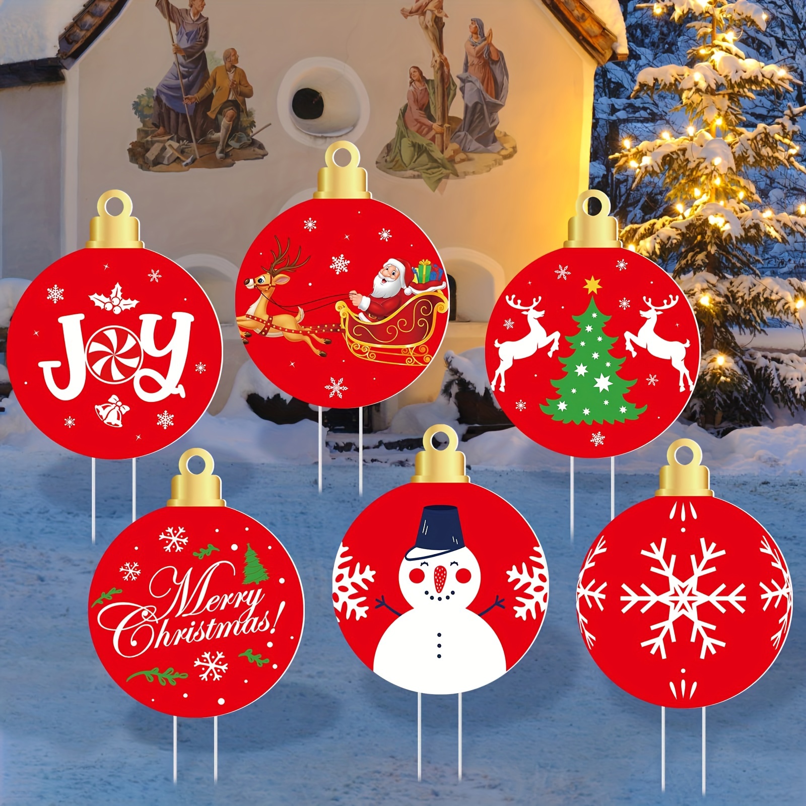 10 bolas de Navidad grandes para patio, letreros de Navidad para patio,  decoración de césped, adornos de plástico de Navidad con 20 estacas para