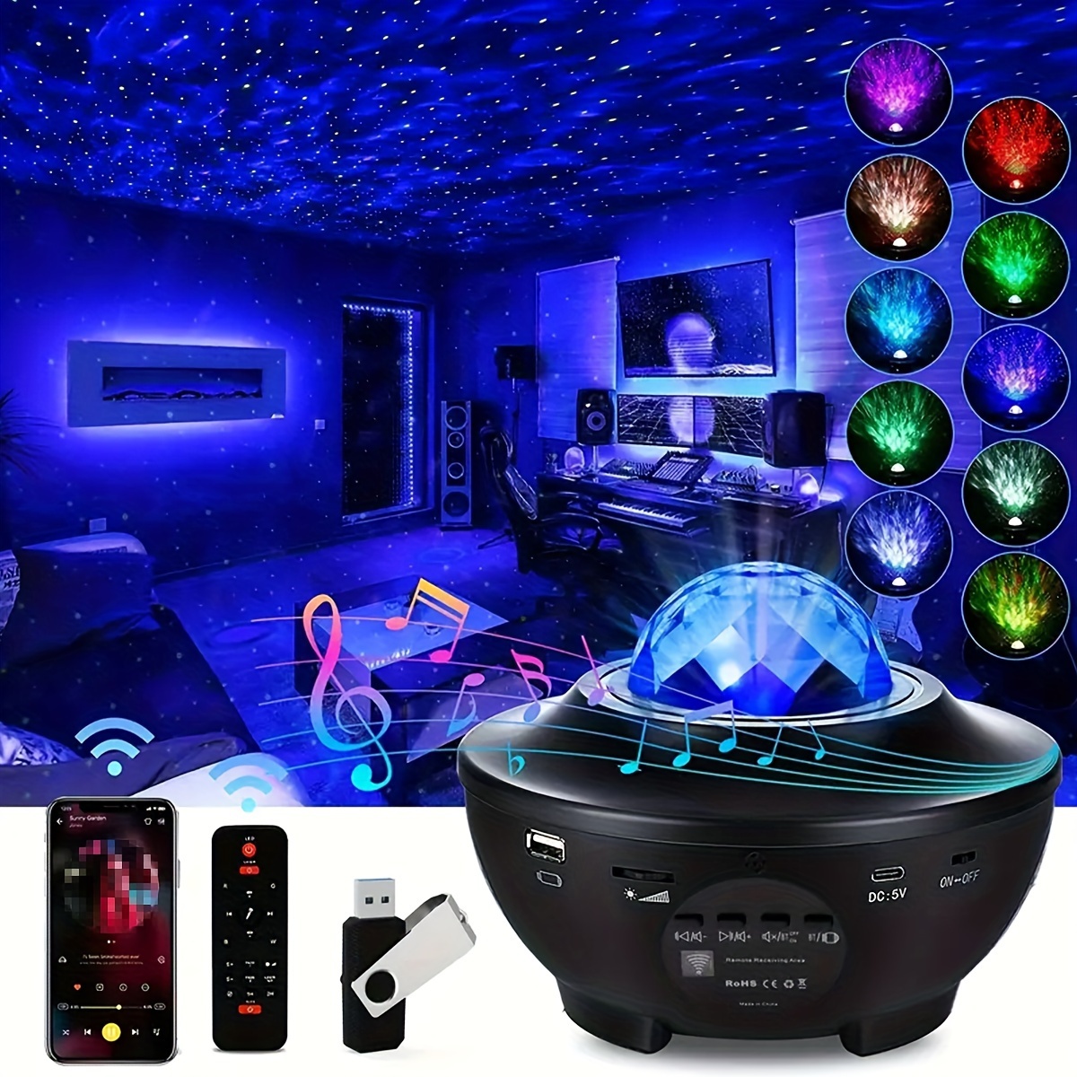 Projecteur Galaxy, Skylight Ocean Wave Galaxy Light Pour Adultes Chambre  d'enfants, Projecteur Étoile Lumière De Nuit Avec Bruit Blanc, Minuterie,  Haut-Parleur Bluetooth, Coo