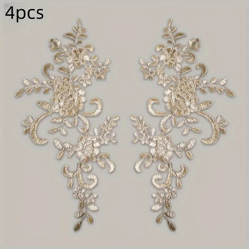 E-shop 4 Stück 3D Blumen Spitze Stickerei Aufnäher Viktorianischer Stil Gestickte Applikation Hochzeitskleid Nähen Handwerk Kleidung Jeans Jacken